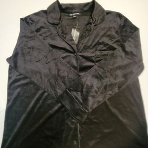 INC International Concepts Women's Velour Notch Collar Pajama Top Black 2XL